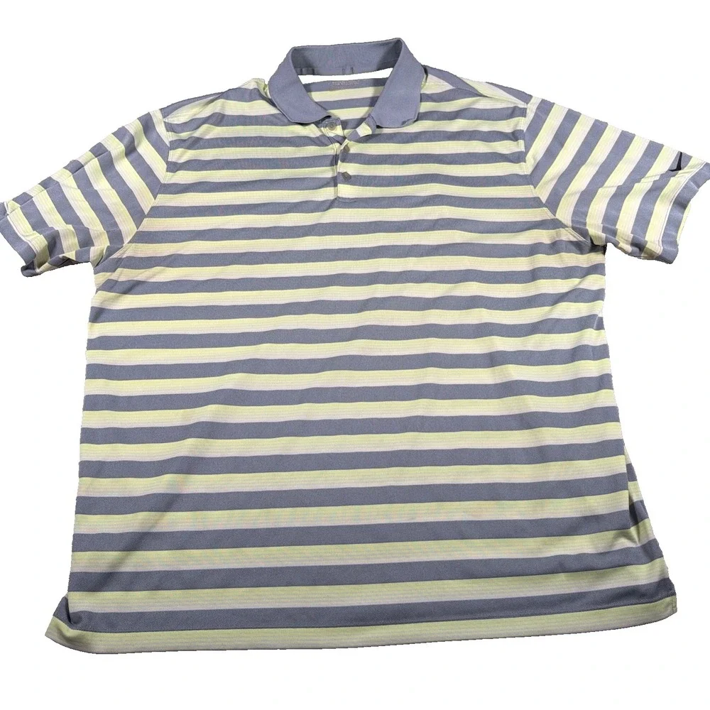 Nike Golf‎ Tour Performance Mens Short Sleeve Polo Shirt 2XL Yellow Gray Striped